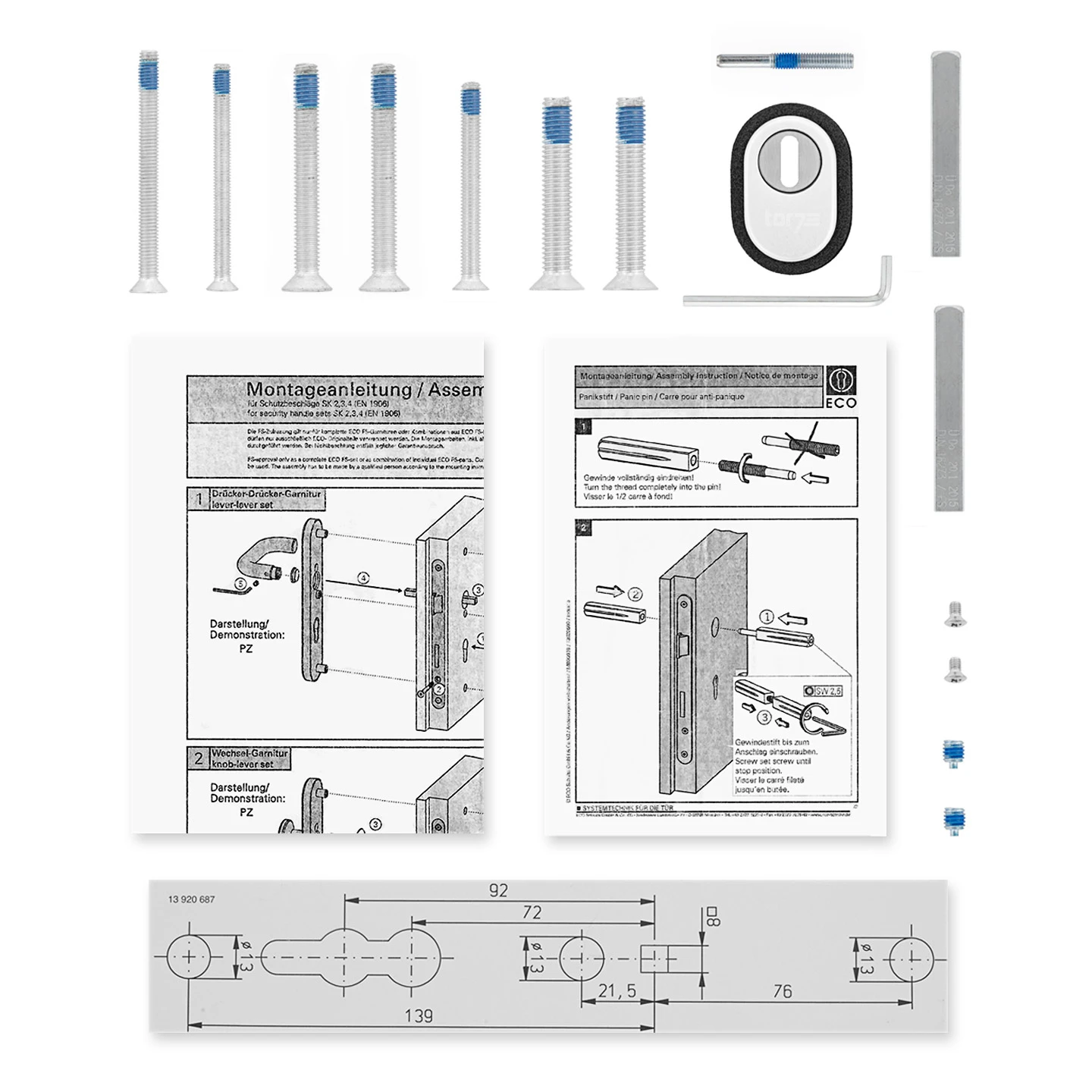 Hörmann FS Panikgarnitur D110 Langschild PZ ES2, Alu 6 Hörmann FS Panikgarnitur D110 Langschild PZ ES2, Alu – Bild 6