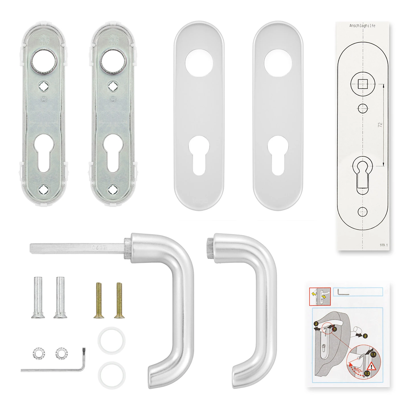 Hörmann Drückergarnitur D110 Kurzschild PZ, Alu 4 Hörmann Drückergarnitur D110 Kurzschild PZ, Alu – Bild 4
