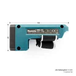 Makita LED Akku-Lampe 18V DML186 -Autoteilegeschäft makdml186 makita led akku lampe 18v dml186 masse seitenansicht